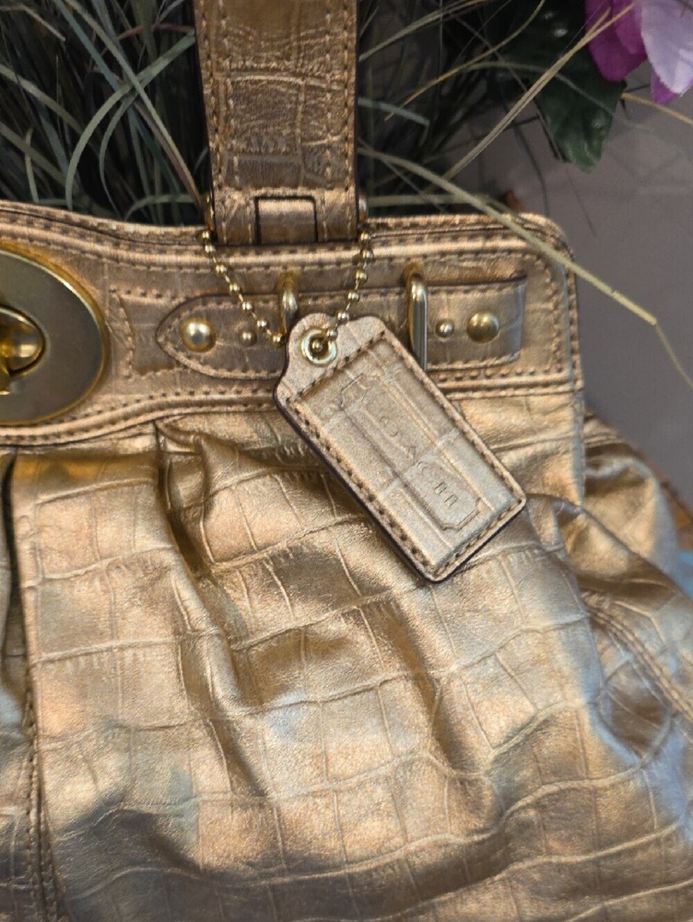 Coach Gold Metallic Garnet Satchel - Picture 3 of 11